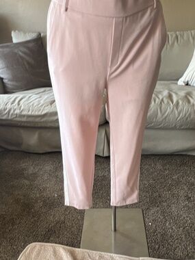 ZARA Trafaluc Straight Leg Elastic Waist Pink Women's Pants White Side Stripe